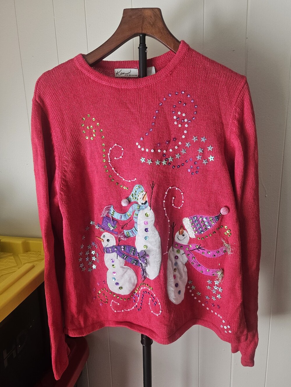 Kim Rogers Bright Pink Women's Snowman Sweater with Embellished Accents Size XL
